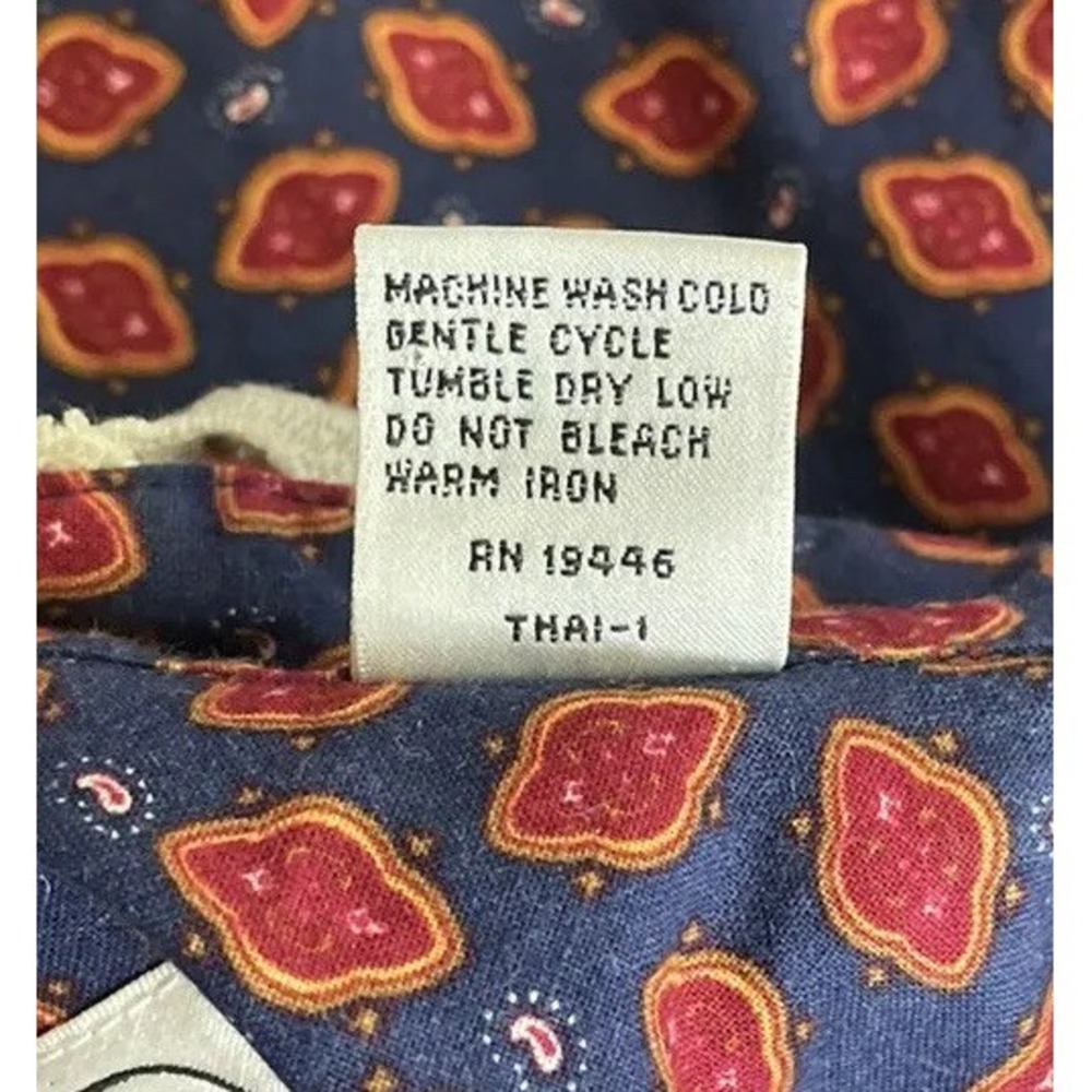 Vintage Top Lace Collar Paisley Print S Long Puff Sleeves Blue Red Button Up Y2K - Picture 11 of 12